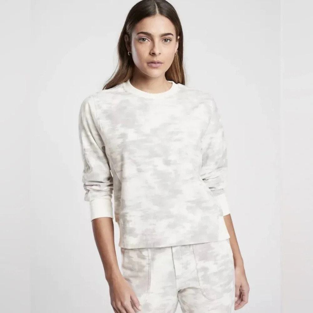 Athleta Farallon Printed Organic Cotton Sweatshirt Inversion Light Grey Size L